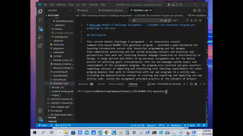 an example gif video view of the program usage to auto-generate a README file with this application